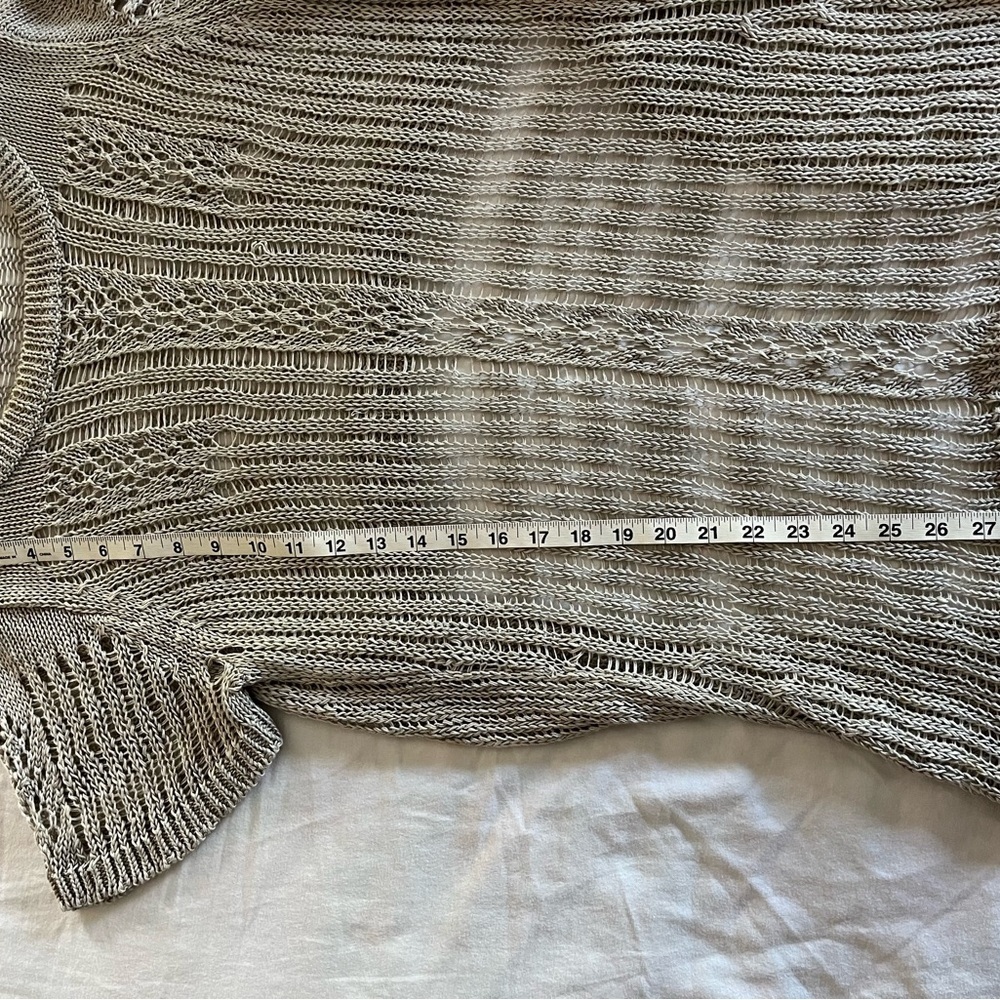 Sundance Light Gray Linen boho fun Backless Crochet Knit Top Womens sz Large GUC - Picture 11 of 15